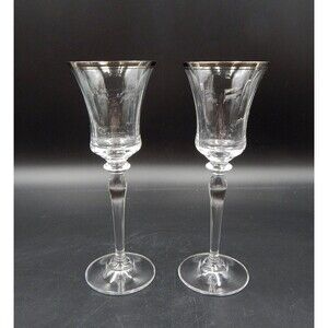 Mikasa Jamestown Crystal Fluted Wine Glass Platinum Austria Pair